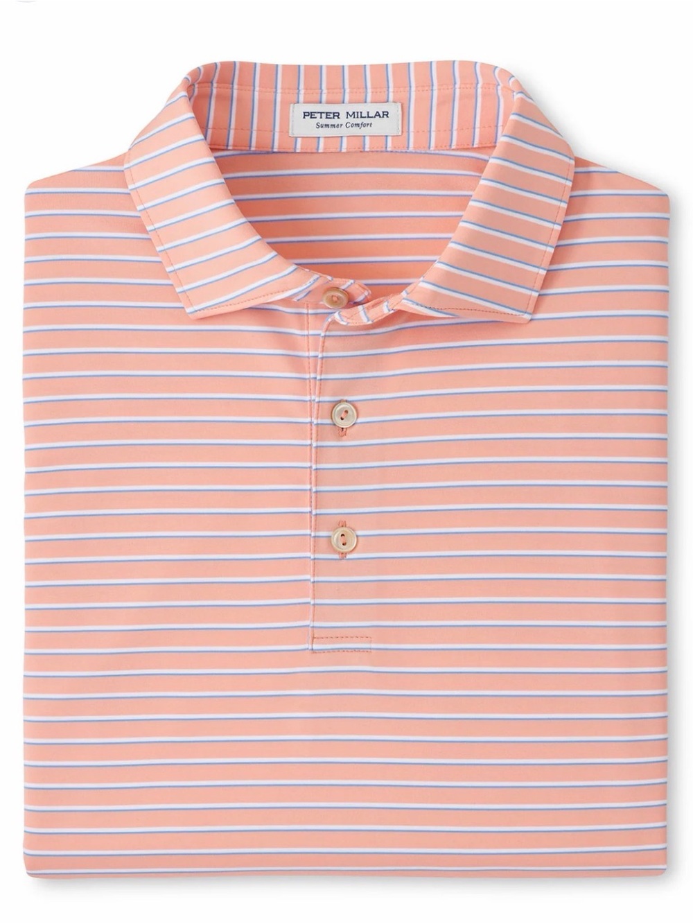 Peter Millar Summer Comfort Performance Polo Coral Blue White Stripe